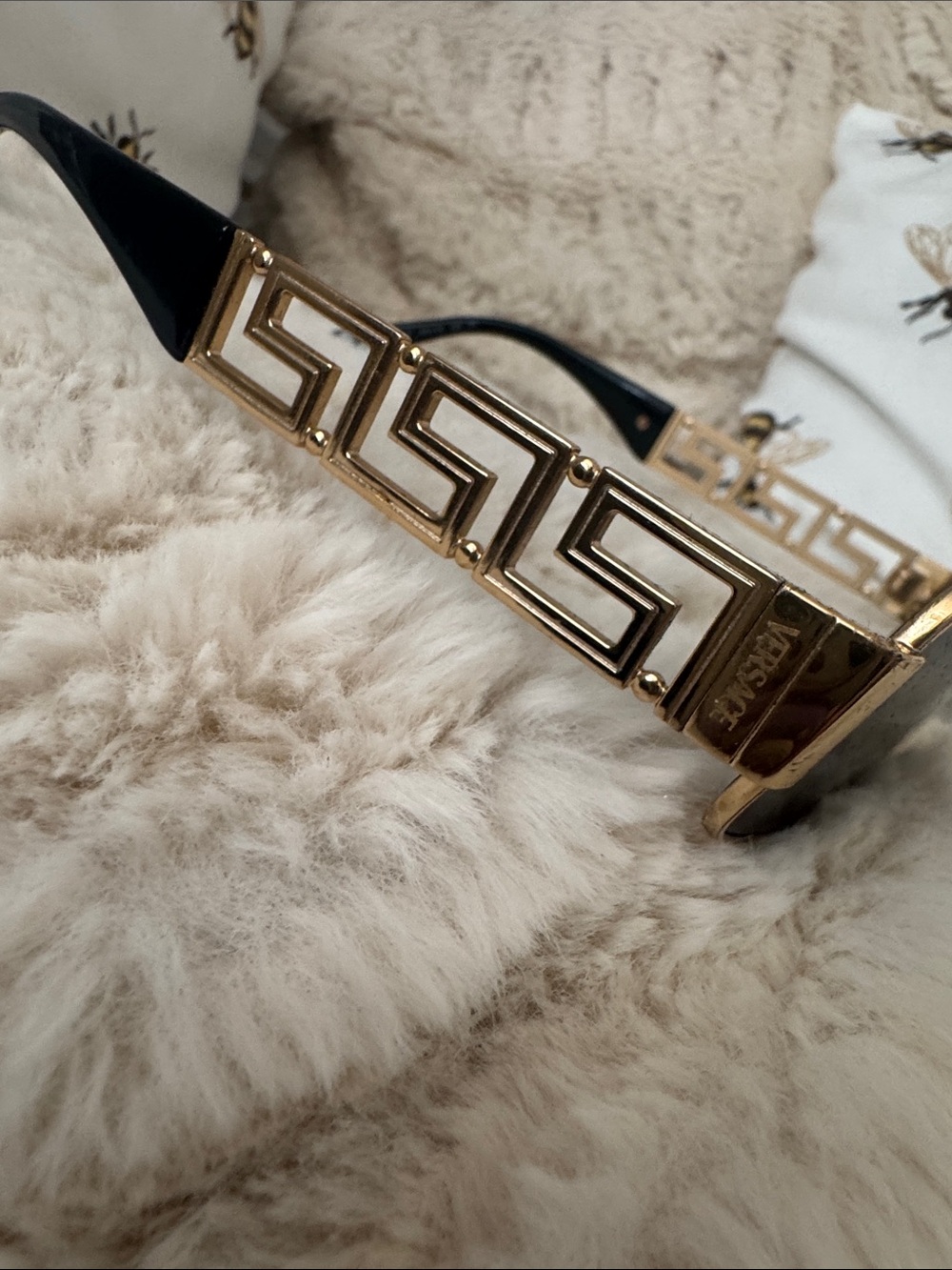 Versace Black and Gold Greca Temple Sunglasses